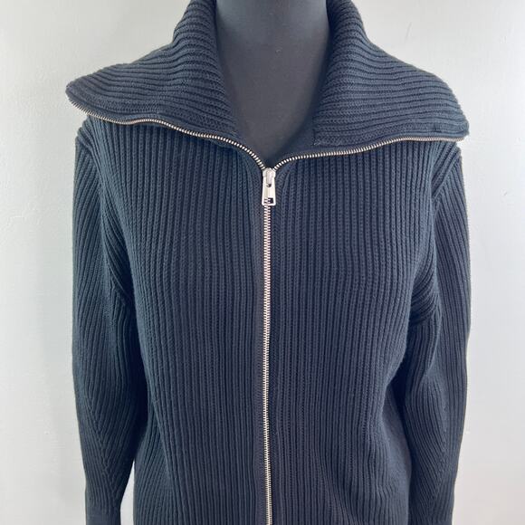 COS Black Cardigan Ribbed-knitted Collared Zip-Up Long Sleeve Drop Shoulder S/M - Picture 3 of 5